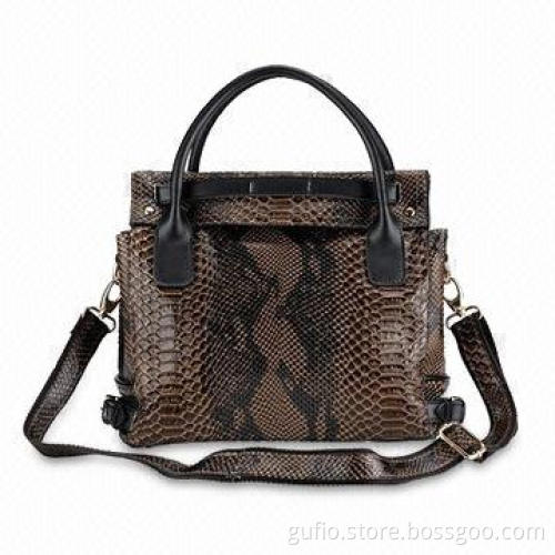 Snakeskin Leather Bag with Fashionable Design and Gold Toned Hardware